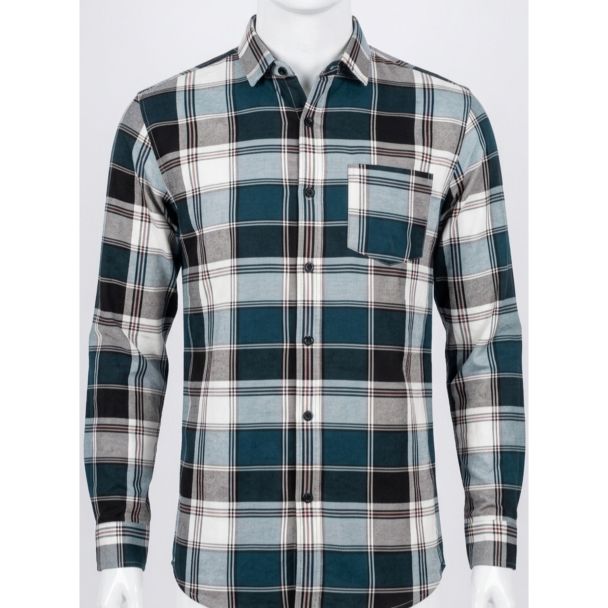 Mens Teal Blue Plaid Cotton Slim Fit Full Sleeve Casual Shirt India