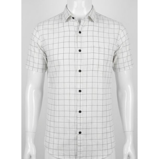 Mens White Black Checkered Slim Fit Casual Cotton Shirt India