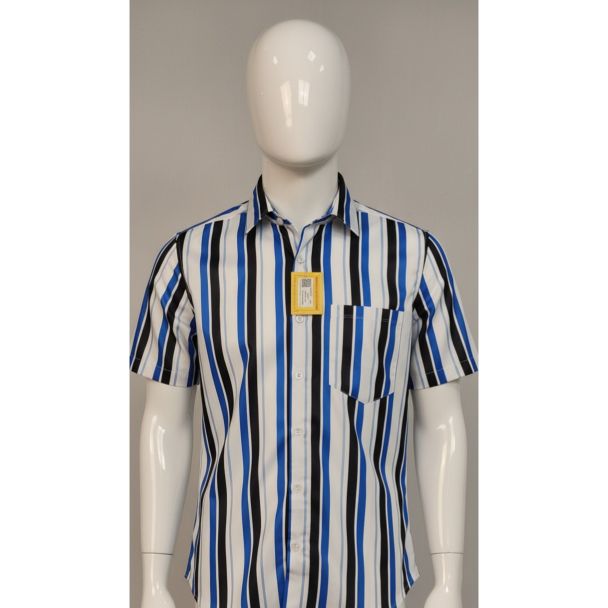 Men's White, Blue and Black Striped Cotton Shirt India