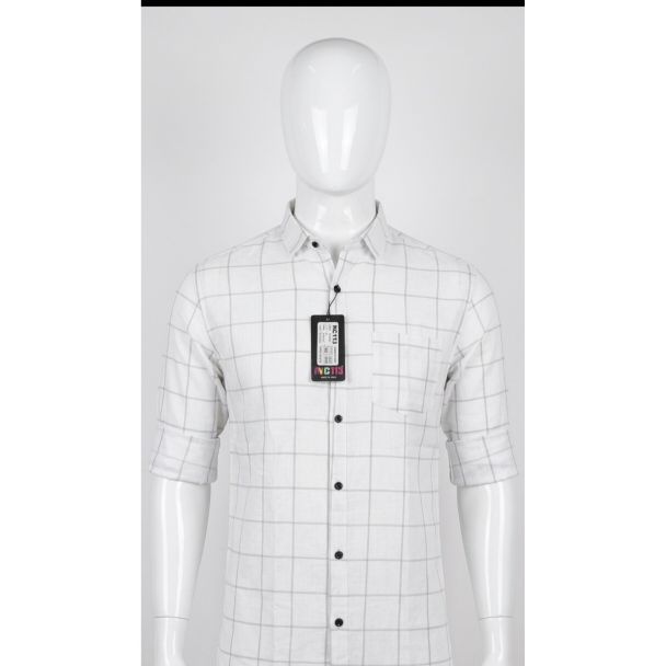 Mens White Checkered Slim Fit Cotton Casual Shirt for Men India
