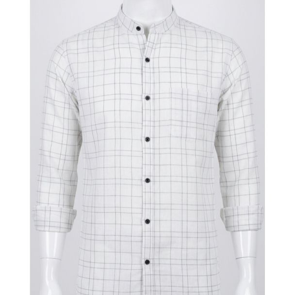 Men's White Checkered Slim Fit Cotton Casual Shirt for Men Online India