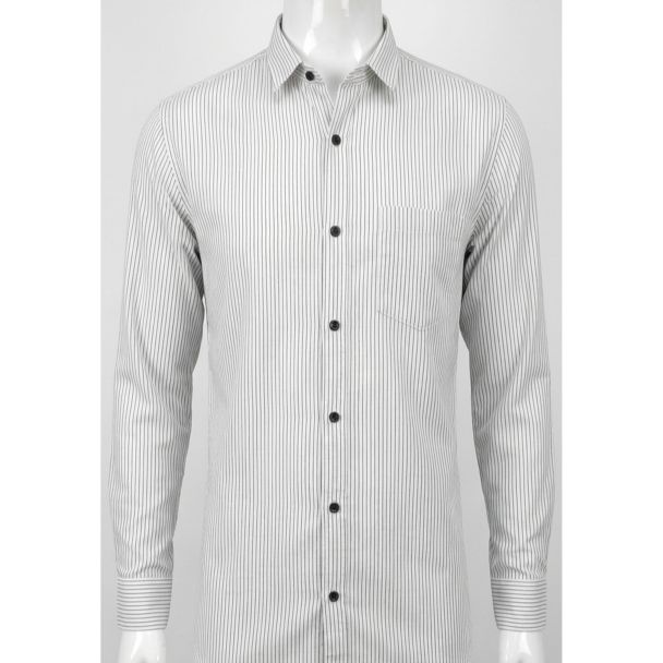 Mens White and Grey Striped Slim Fit Casual Shirt for men in India