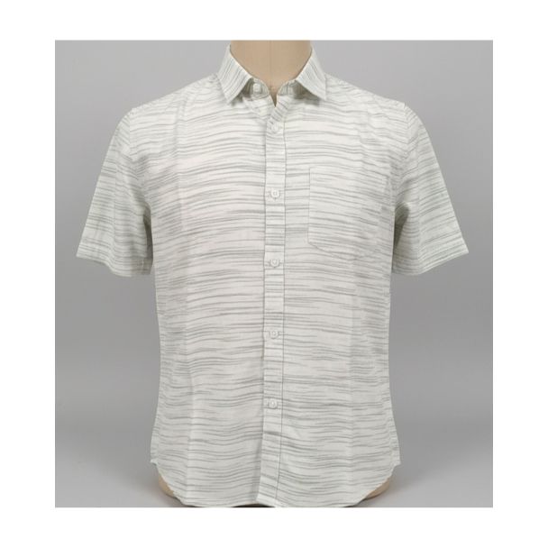 Men's white and grey striped cotton shirt with half sleeves