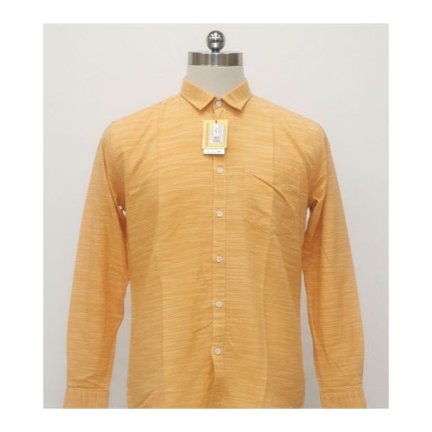 Men's Yellow Textured Cotton Shirt Full Sleeve - Gangavathi Exports