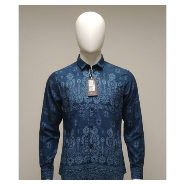 Navy blue floral print cotton shirt full sleeve for men India
