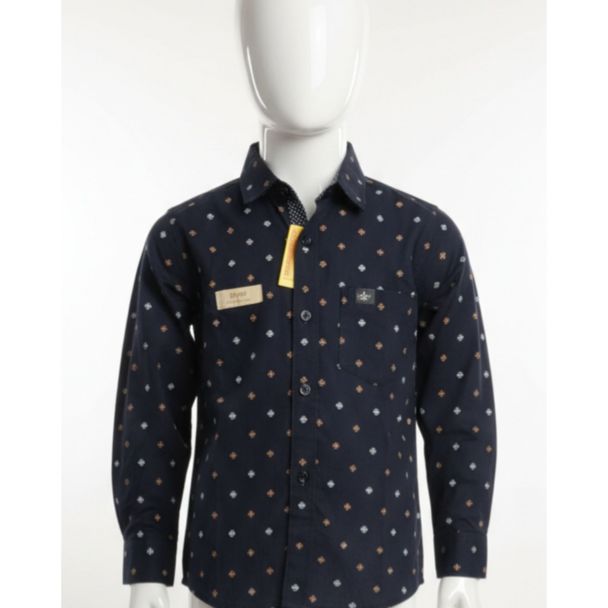 Navy blue geometric print cotton shirt full sleeve - Gangavathi Exports