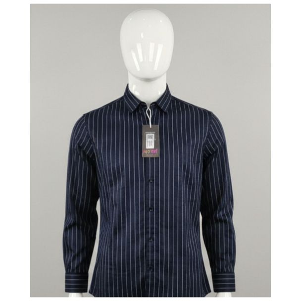 Navy blue striped cotton casual shirt full sleeve India