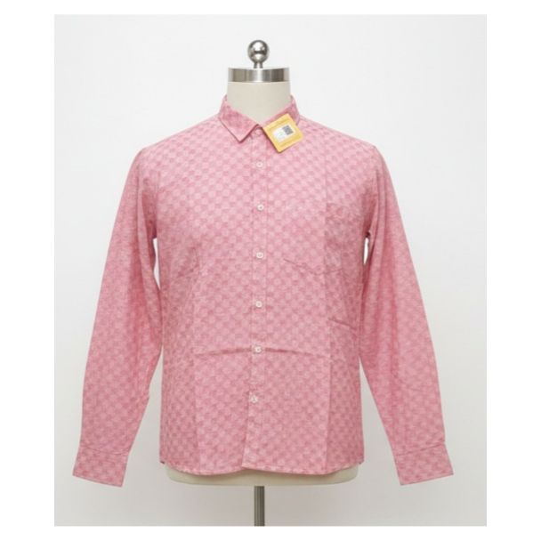 Pink checkered cotton shirt with full sleeves on a mannequin - Gangavathi Exports