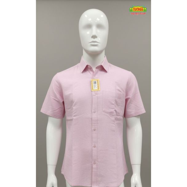 Light pink cotton men's shirt with short sleeves and regular fit