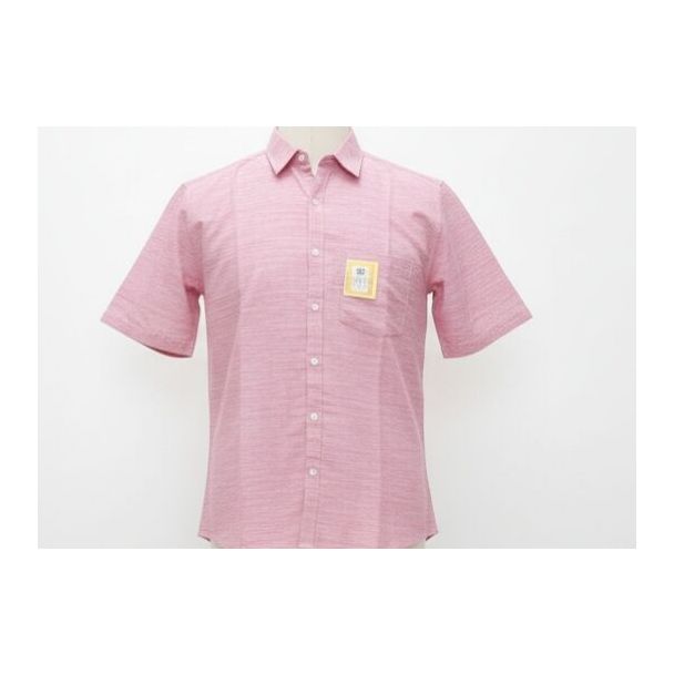 Rose quartz textured cotton short sleeve shirt with a collar and buttons