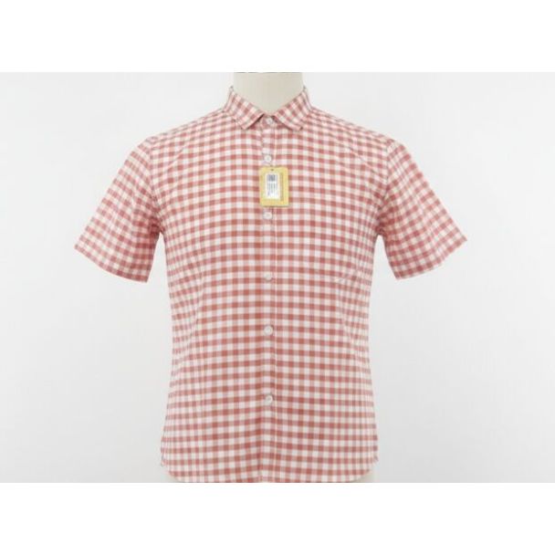 Rustic red and white gingham cotton shirt with short sleeves