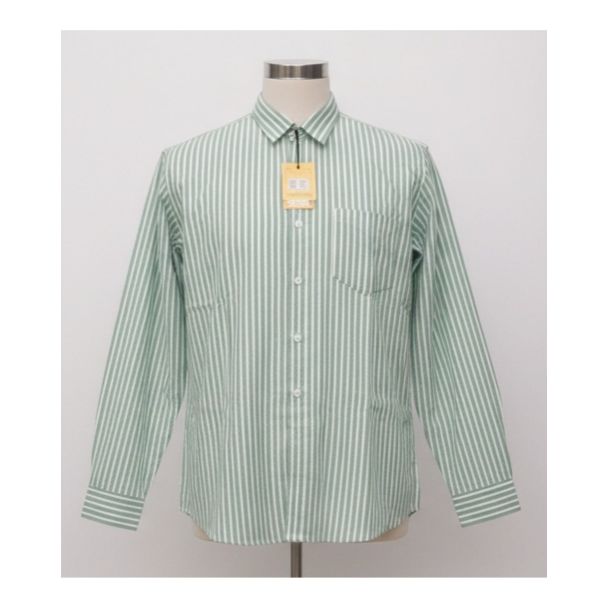 Sage green and white striped cotton shirt full sleeve - Gangavathi Exports