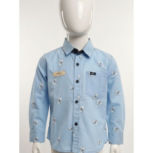 Sky Blue floral cotton shirt with full sleeves for kids