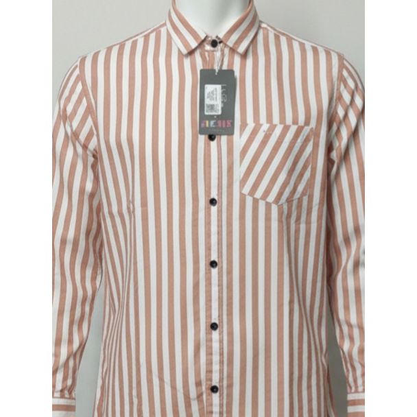 Striped cotton shirt in brown and white stripes with full sleeves - Gangavathi Exports