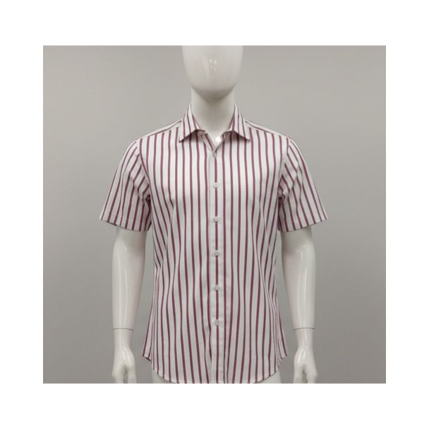 White and Maroon striped cotton men's short sleeve shirt