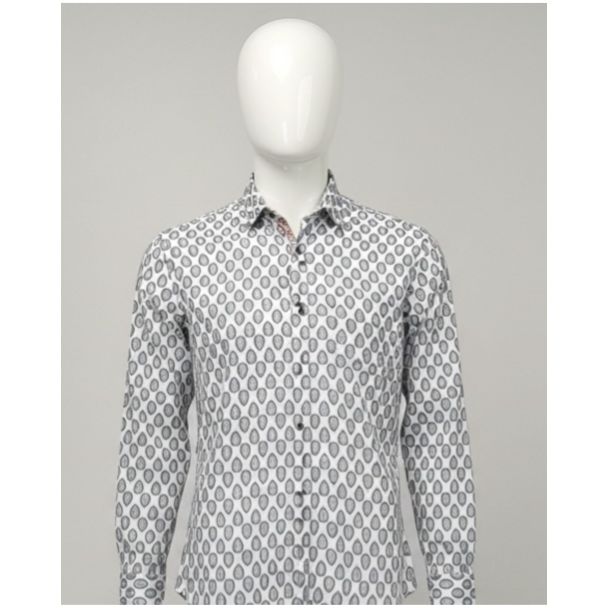 White and grey paisley print cotton men's full sleeve shirt India