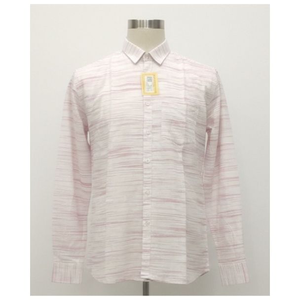 Men's white and pale pink striped cotton shirt - full sleeve