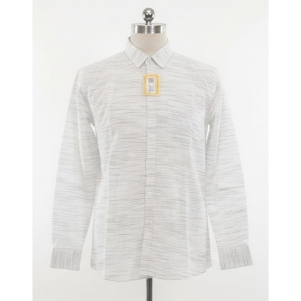 White cotton shirt with grey horizontal stripes, full sleeves - Men's Apparel