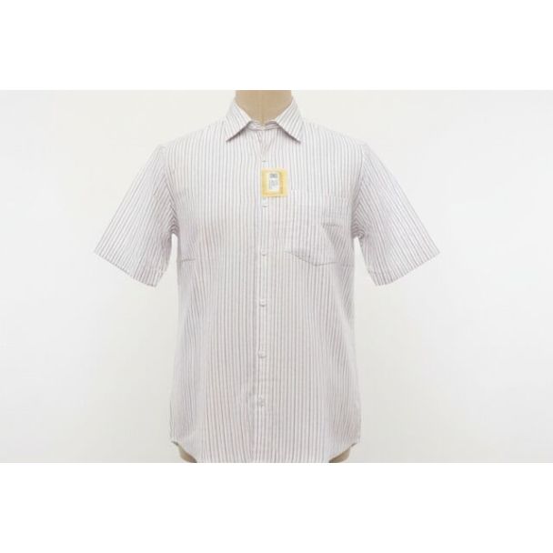 White cotton shirt with thin light brown vertical stripes