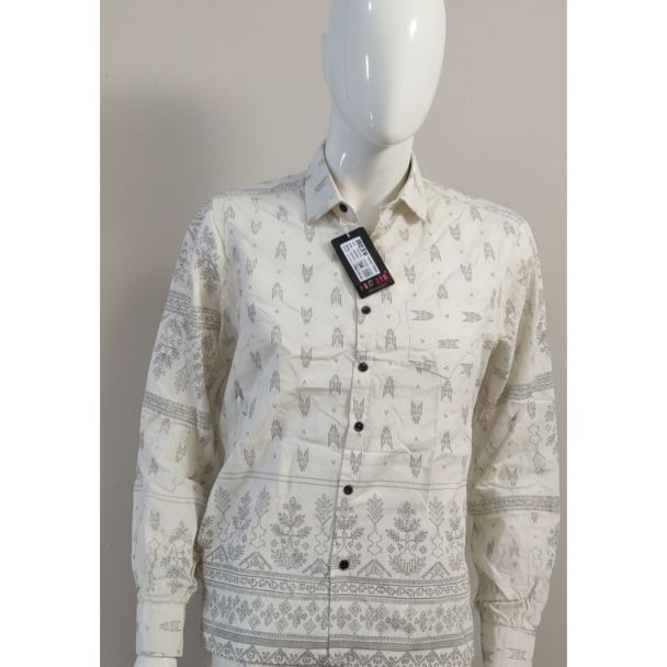 White tribal print cotton shirt full sleeve casual wear India