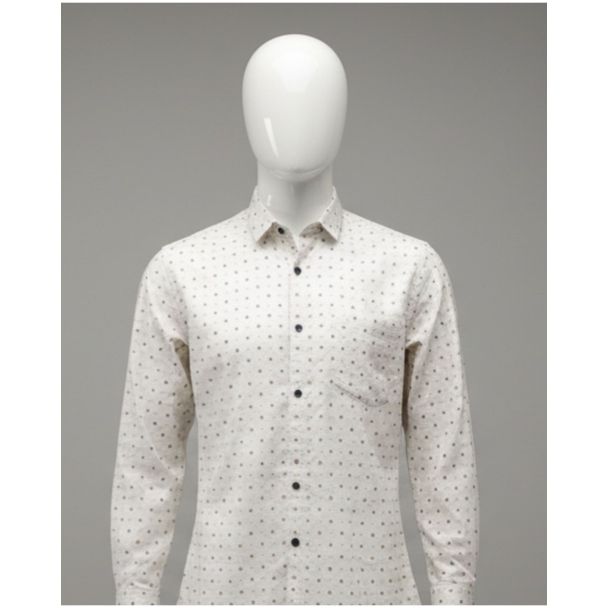 White cotton shirt with navy dots, full sleeve casual wear India