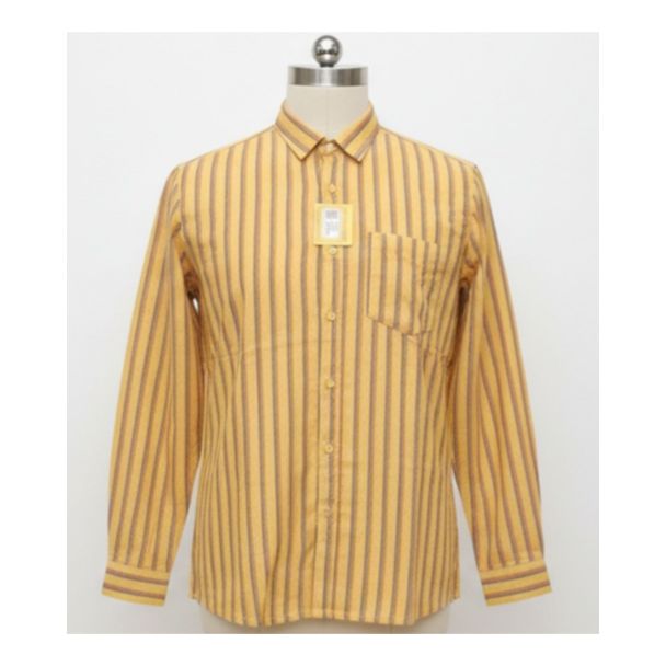 Yellow cotton shirt with brown vertical stripes and full sleeves